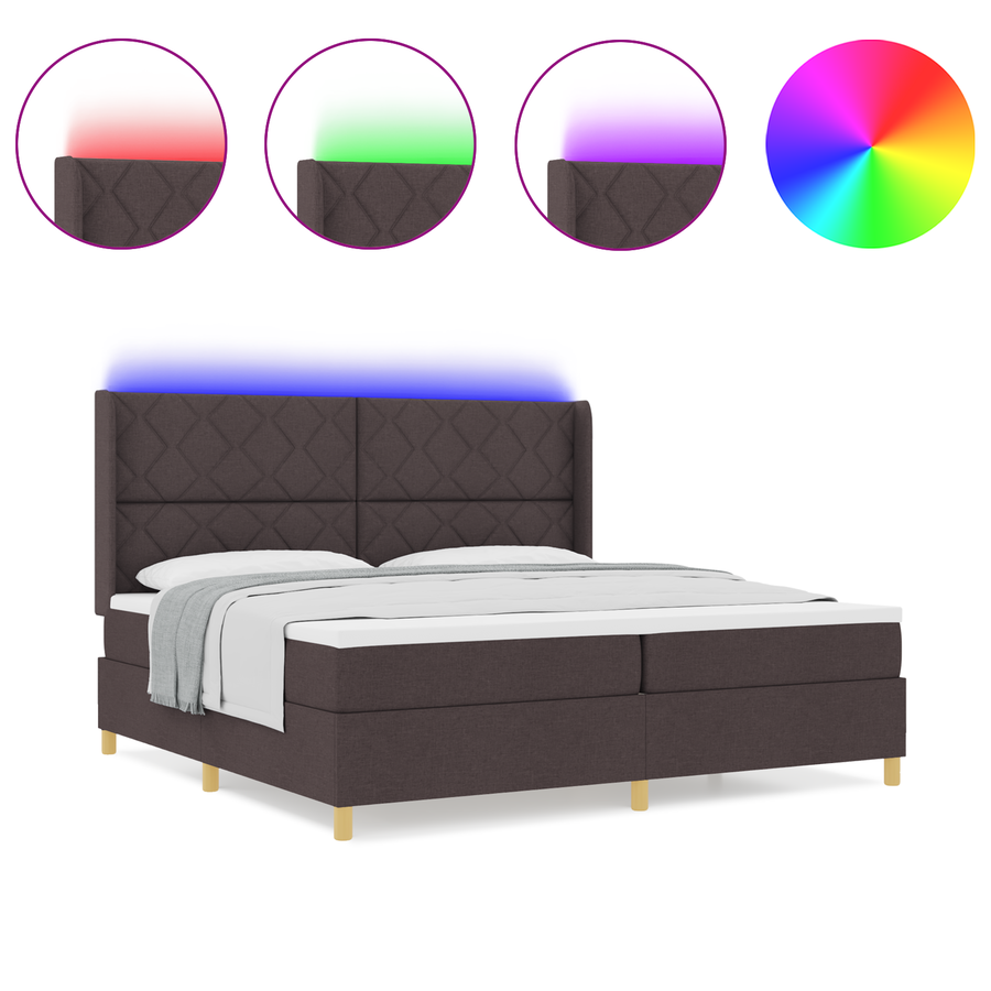Boxspringbed met matras en LED stof donkerbruin 200x200 cm