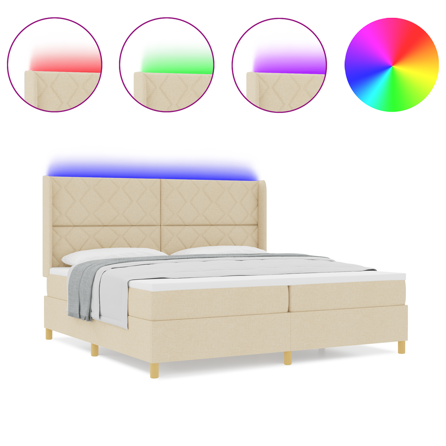 Boxspringbed met matras en LED stof crèmekleurig 200x200 cm