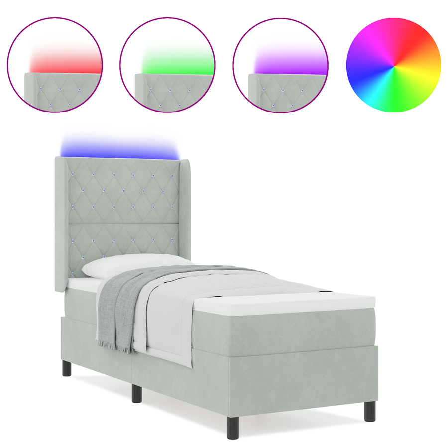 Boxspringbed met matras en LED fluweel lichtgrijs 80x200 cm