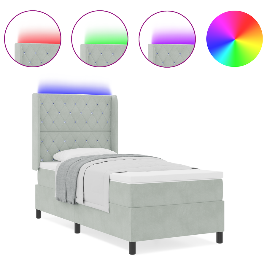 Boxspringbed met Matras & LED Licht Grijs 100x200 cm Fluweel