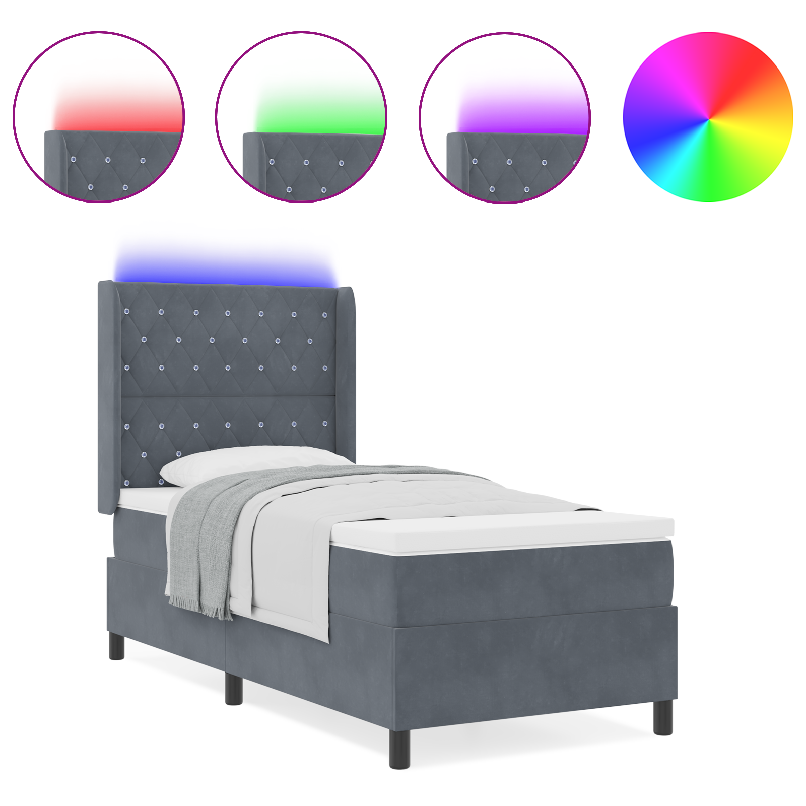 Boxspringbed met matras en LED fluweel donkergrijs 100x200 cm