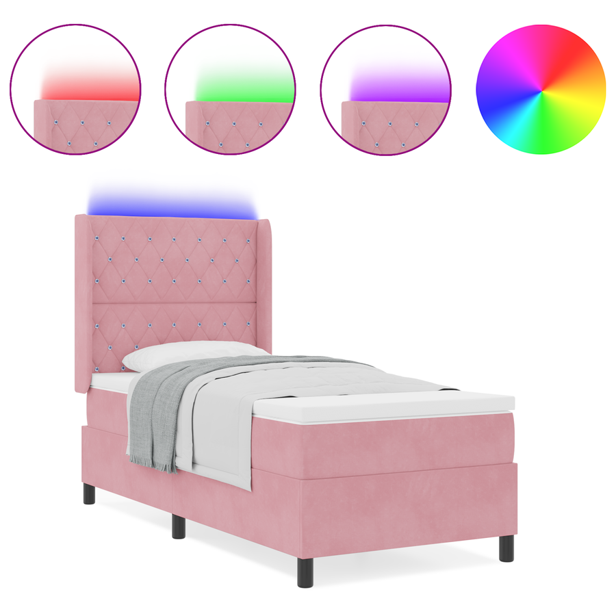 Boxspringbed met matras en LED fluweel roze 100x200 cm