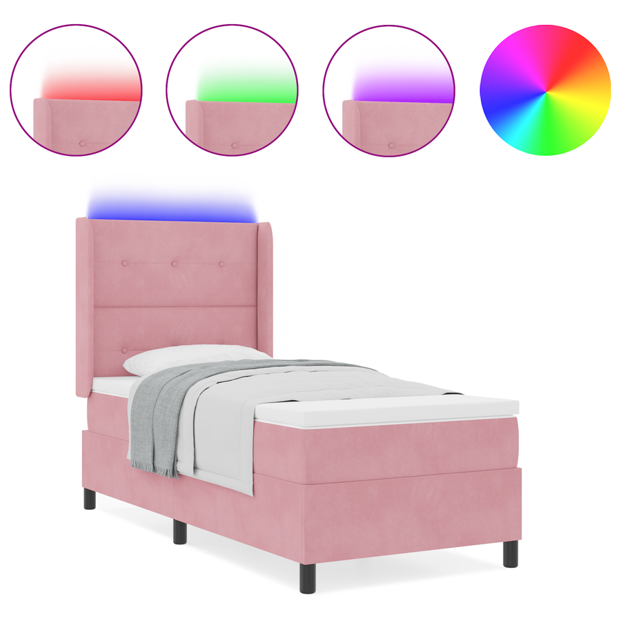 Boxspringbed met matras en LED fluweel roze 80x200 cm