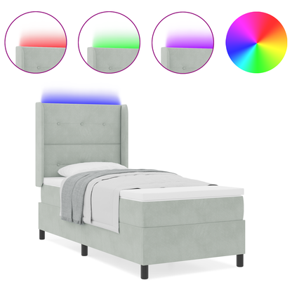 Boxspringbed met matras en LED fluweel lichtgrijs 90x190 cm
