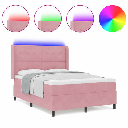 Boxspringbed met matras en LED fluweel roze 140x190 cm