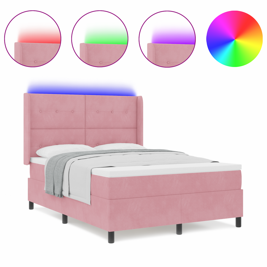 Boxspringbed met matras en LED fluweel roze 140x200 cm