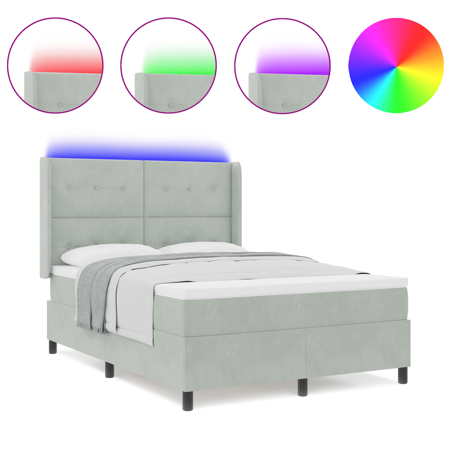 Boxspringbed met matras en LED fluweel lichtgrijs 160x200 cm