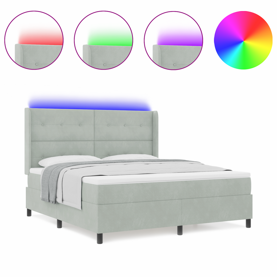 Boxspringbed met matras en LED fluweel lichtgrijs 180x200 cm