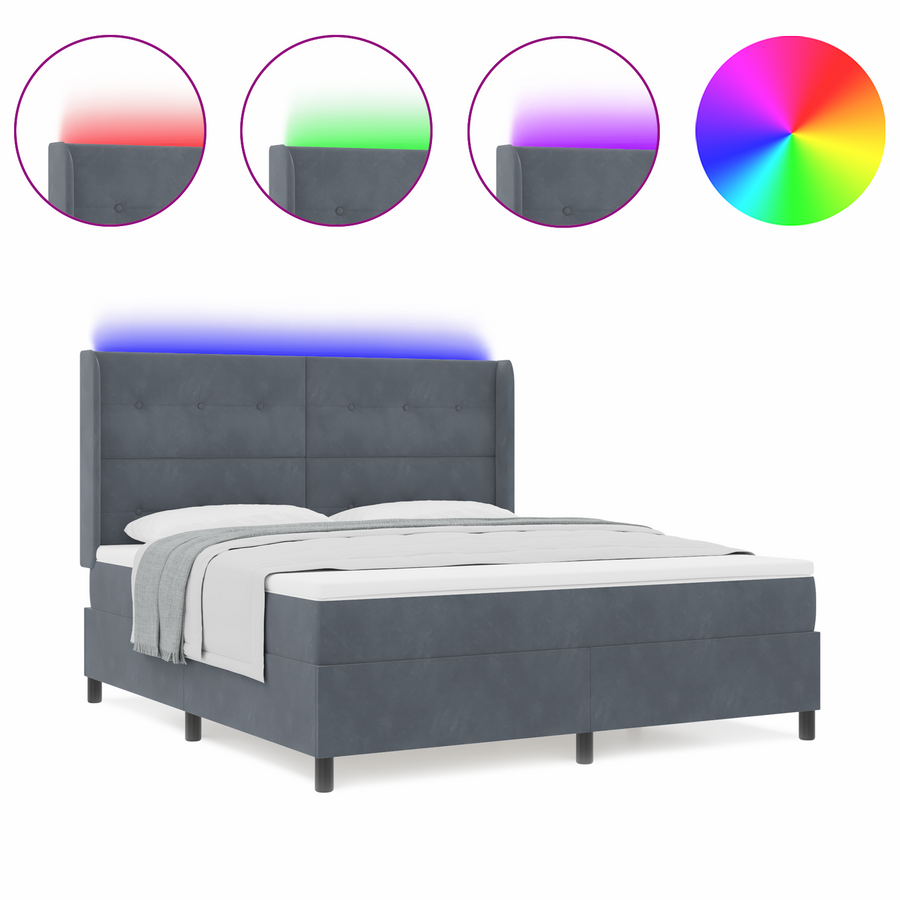 Boxspringbed met matras en LED fluweel donkergrijs 180x200 cm