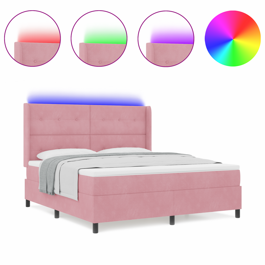 Boxspringbed met matras en LED fluweel roze 180x200 cm