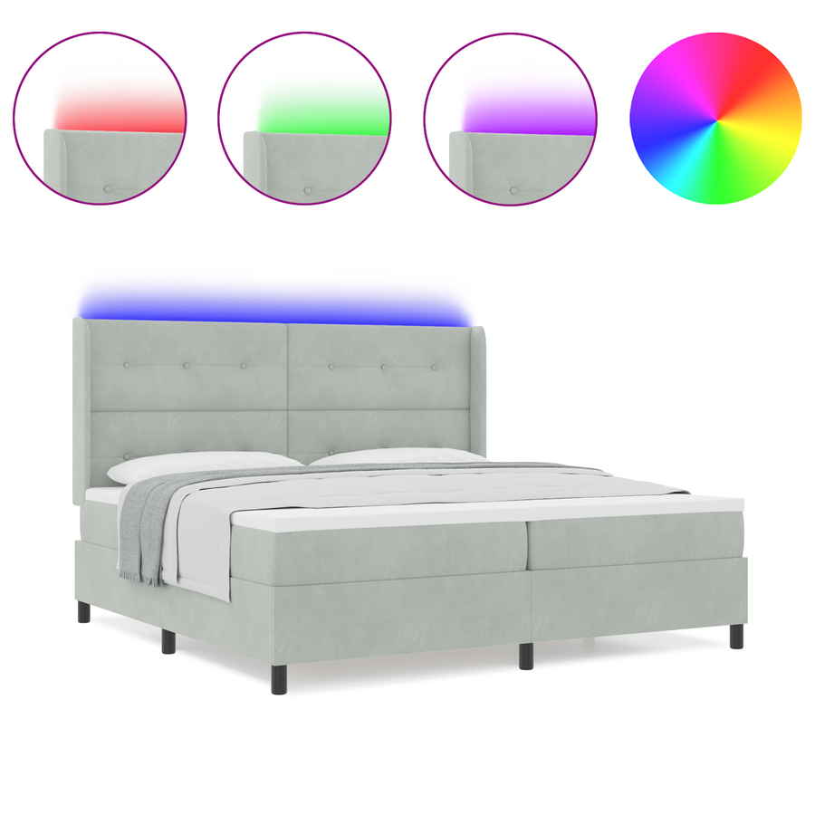 Boxspringbed met matras en LED fluweel lichtgrijs 200x200 cm