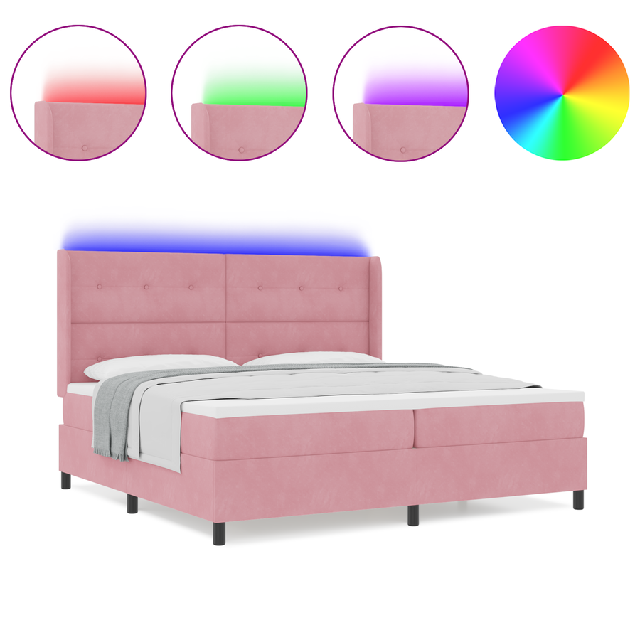 Boxspringbed met matras en LED fluweel roze 200x200 cm