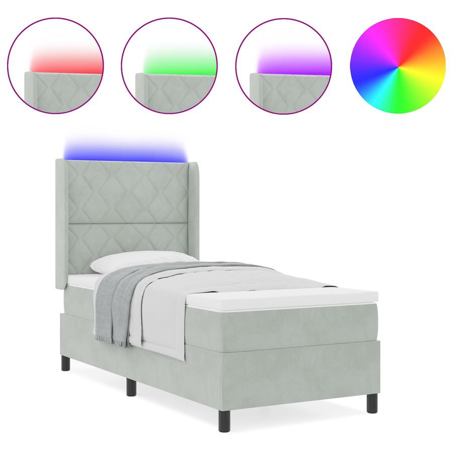 Boxspringbed met matras en LED fluweel lichtgrijs 90x200 cm