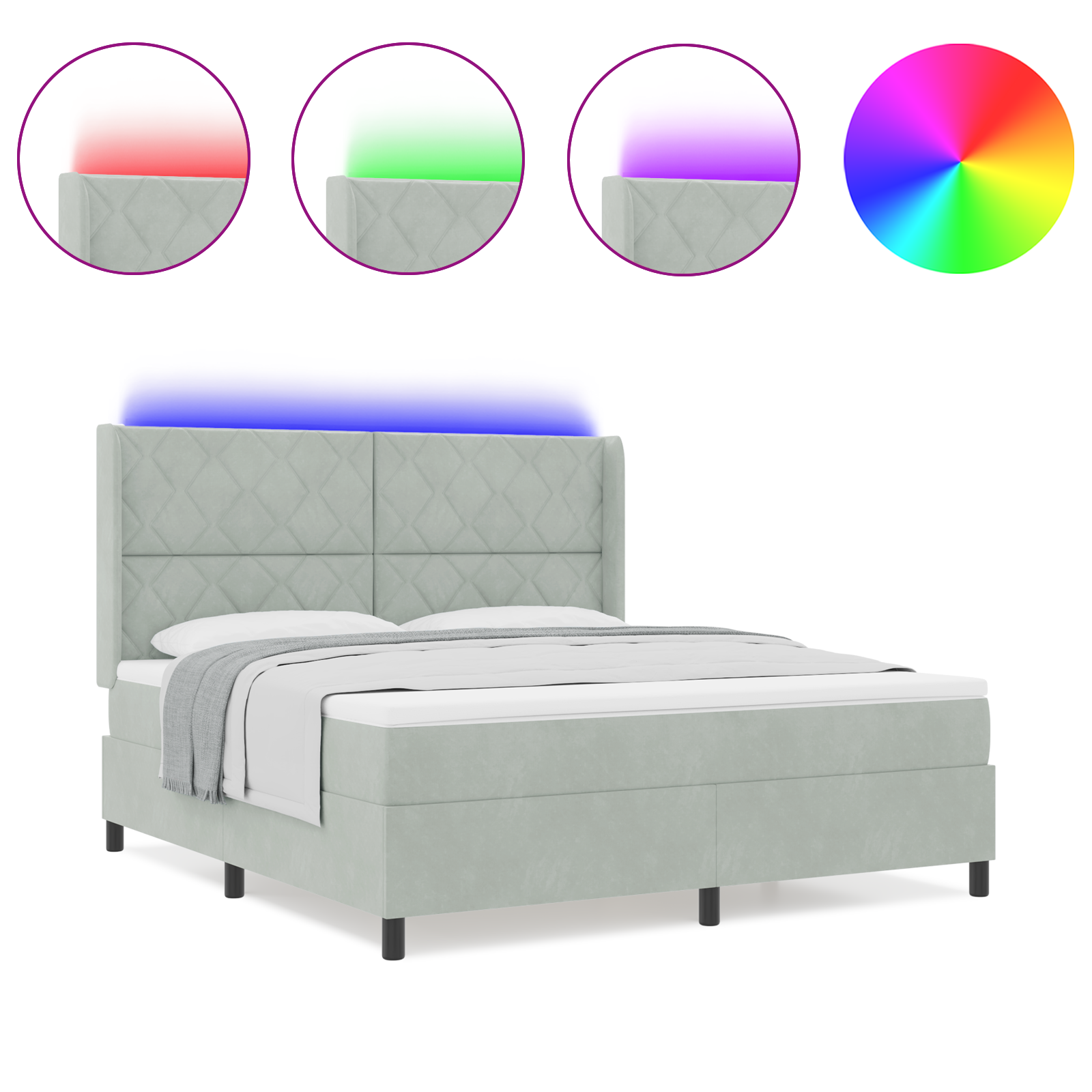 Boxspringbed met matras en LED fluweel lichtgrijs 180x200 cm