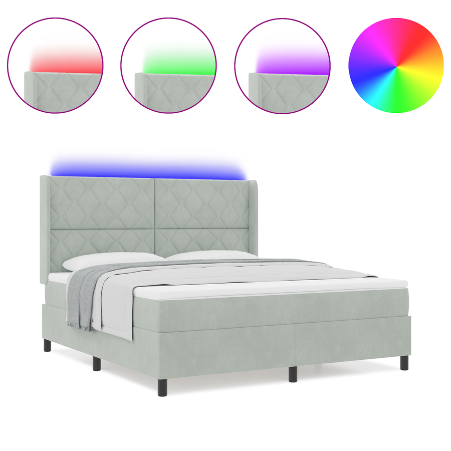 Boxspringbed met matras en LED fluweel lichtgrijs 180x200 cm