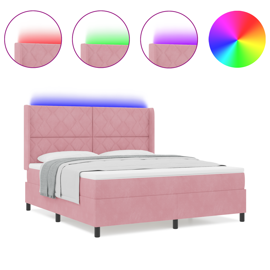 Boxspringbed met matras en LED fluweel roze 180x200 cm