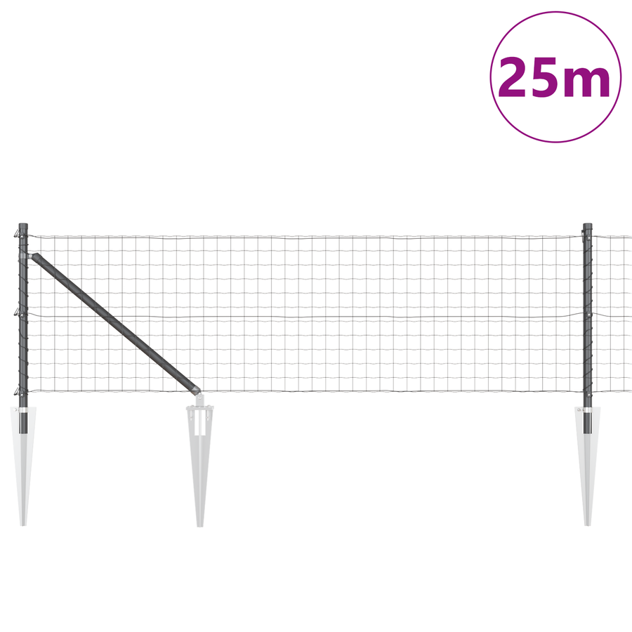 Euro Hek met 13 Spike Posts 0.8x25 m Galfaniseerd Staal Grijs