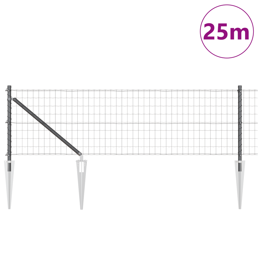 Euro hek met 13 spike palen 0.8x25 m gegalvaniseerd staal grijs