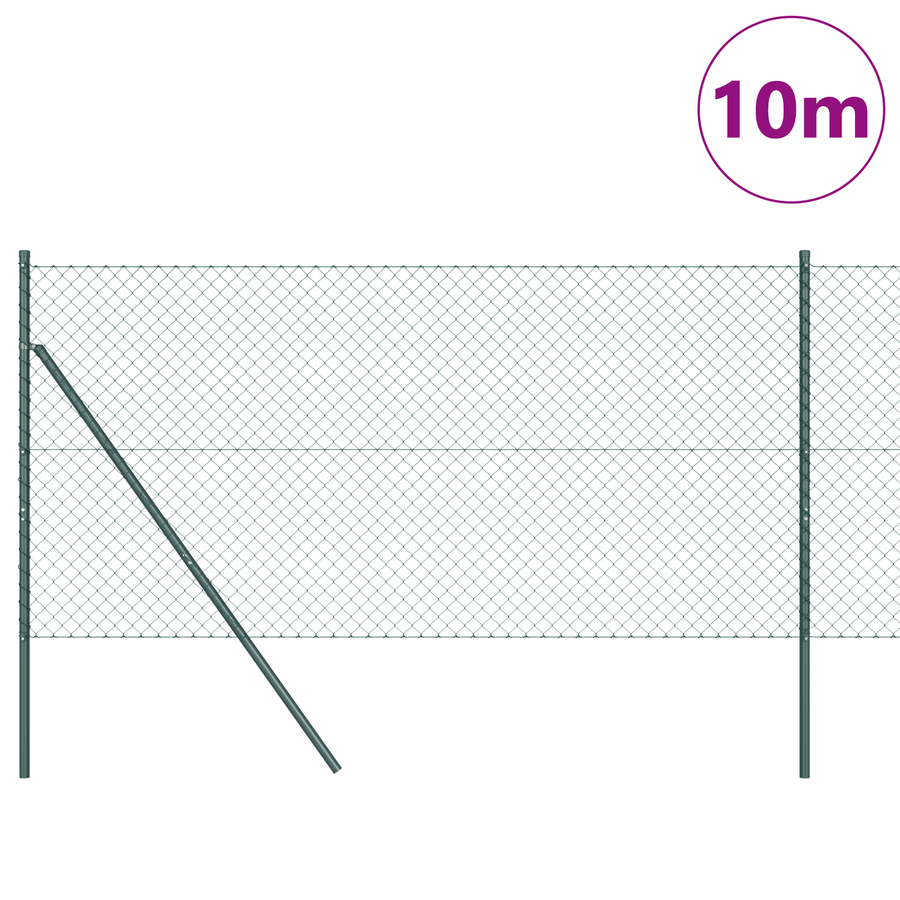 Kettenschutting met 7 Palen 1,2x10 m Gegalvaniseerd Staal Groen