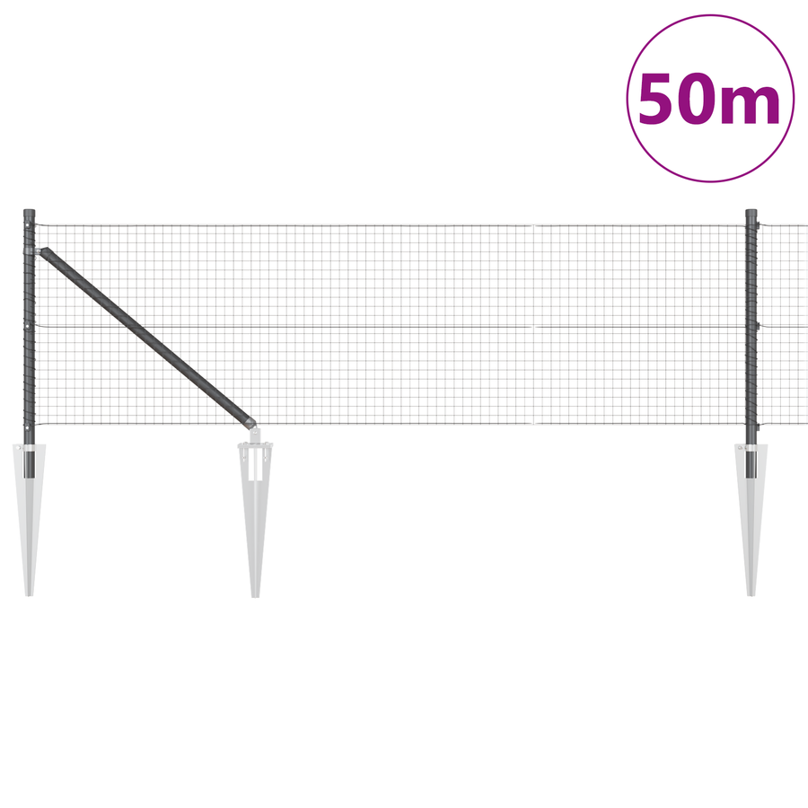 Gelast draadhek met 13 spike palen Grijs 0.8x50 m Staal