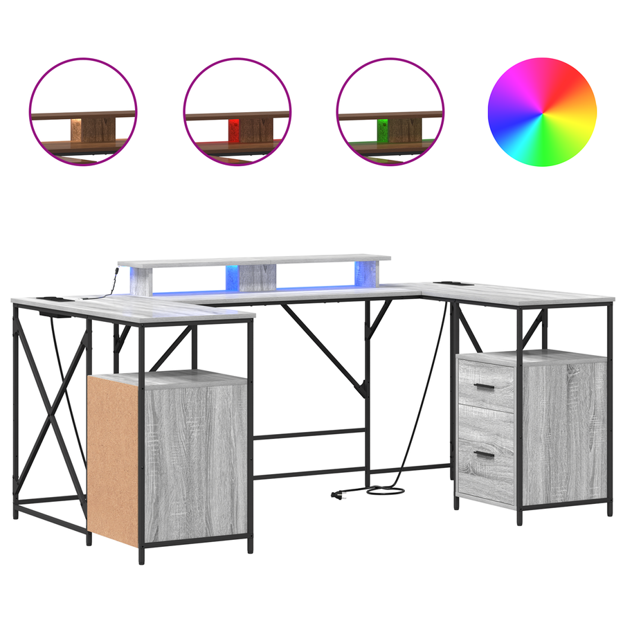 Bureau met lade met opslag Grijs sonoma 182 x 101 x 87.5 cm Bewerkt hout