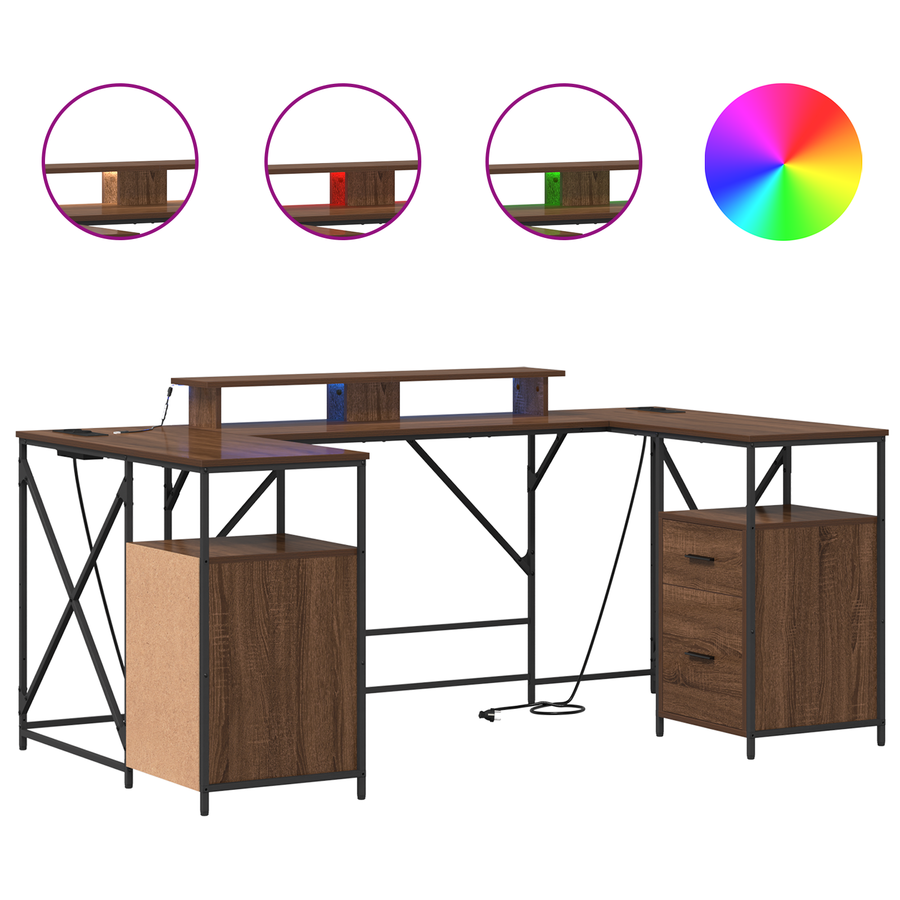 Bureau met lade met opslag Bruin eiken 182 x 101 x 87.5 cm Bewerkt hout