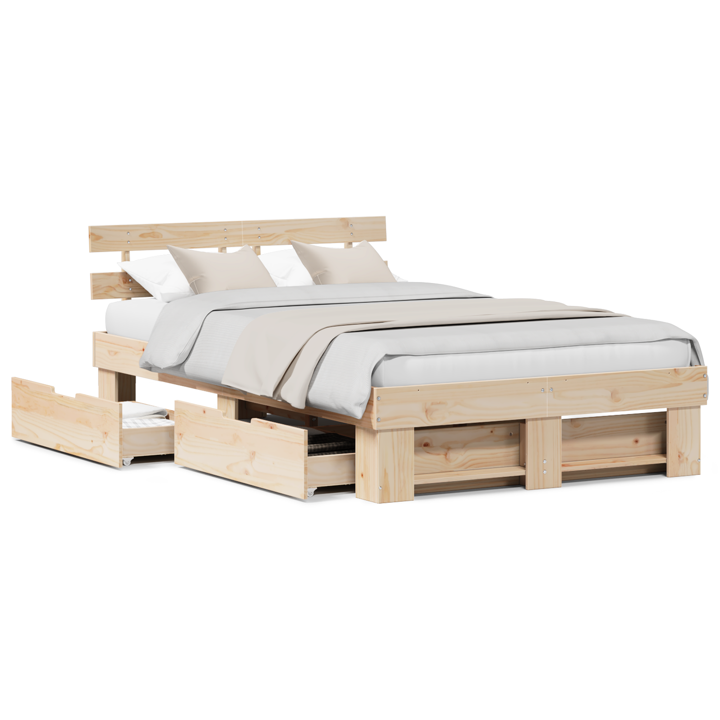 Bedframe met lades 135x190 cm van massief grenenhout