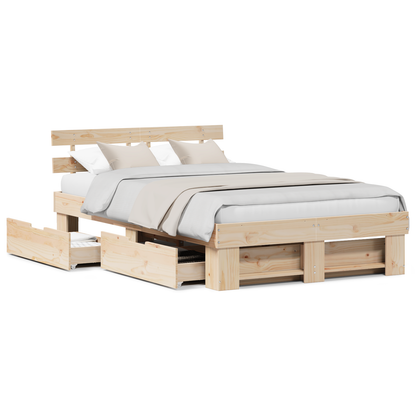 Bedframe met lades 135x190 cm van massief grenenhout
