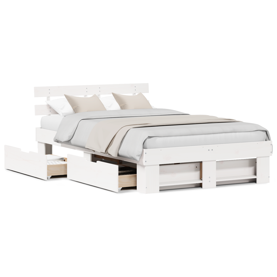Bed Frame met Lades - Wit - 135x190 cm - Massief Grenenhout