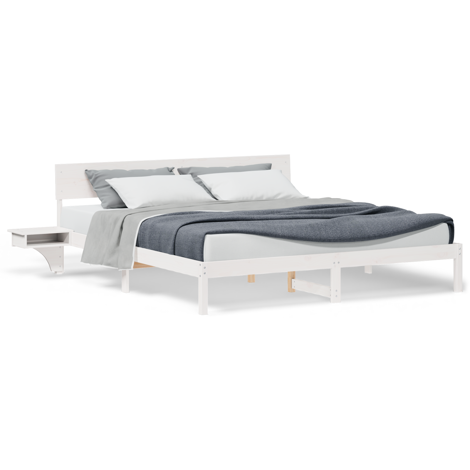 Bedframe met hoofdeinde Wit 200 x 200 cm Massief grenenhout