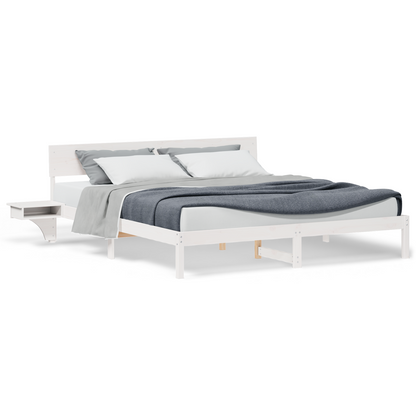 Bedframe met hoofdeinde Wit 200 x 200 cm Massief grenenhout
