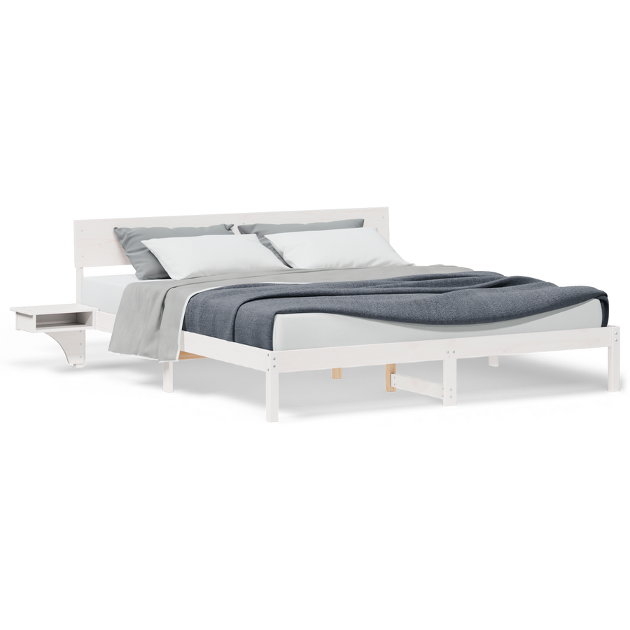 Bedframe met hoofdeinde Wit 200 x 200 cm Massief grenenhout