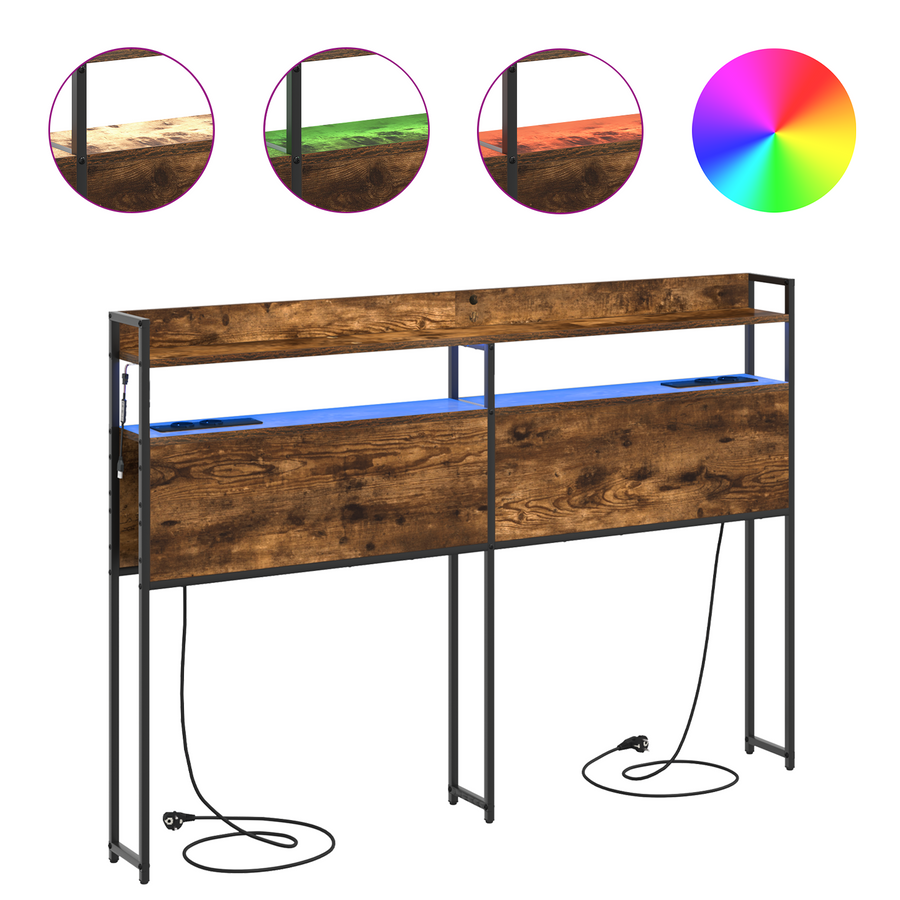 Opberghoofdbord Gerookt eiken 135 cm Bewerkt hout