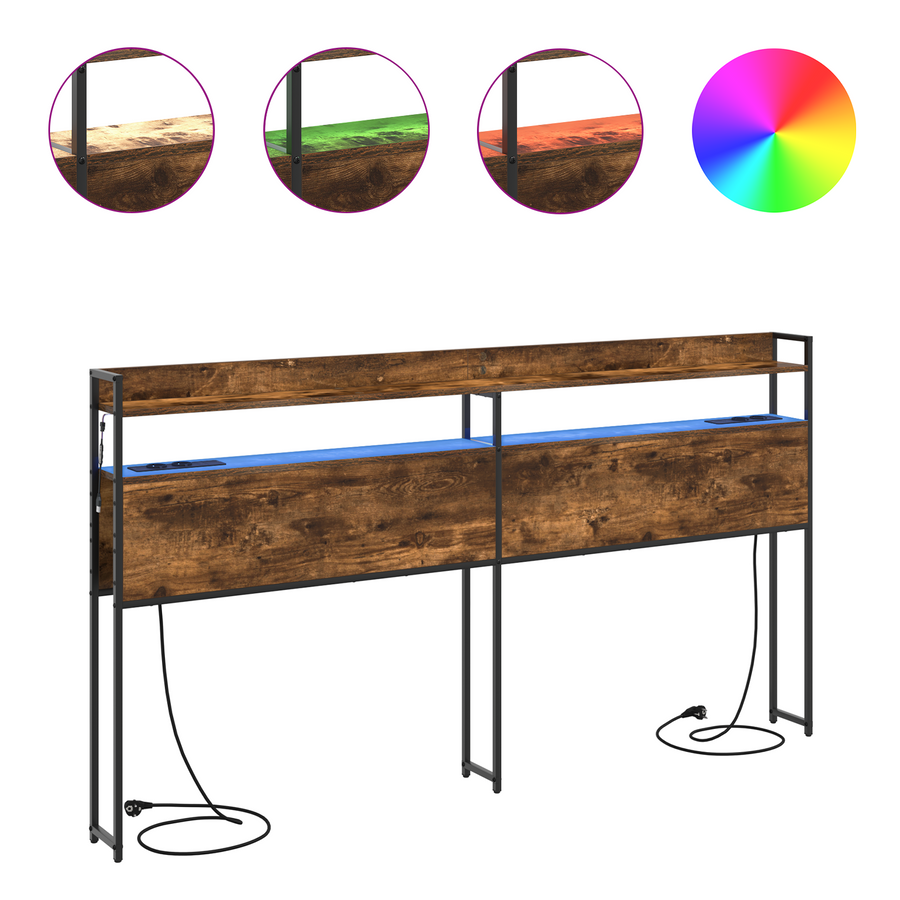 Opberghoofdbord Gerookt eiken 200 cm Bewerkt hout