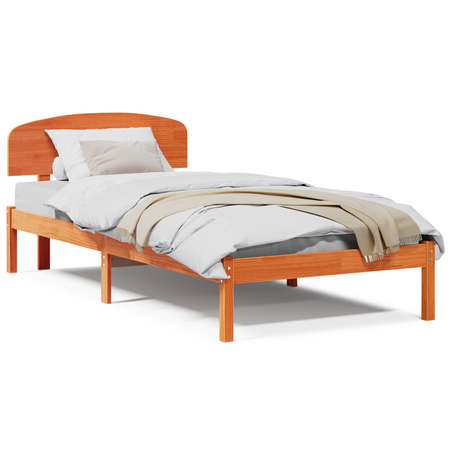 Bedframe met hoofdbord Gewaxte Bruine 90x200 cm van Massief Vurenhout