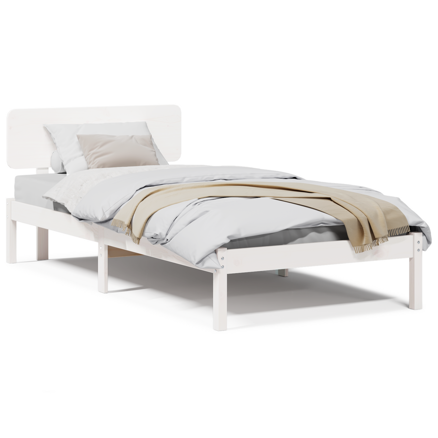 Bedframe met hoofdbord Wit 75x190 cm Massief grenenhout