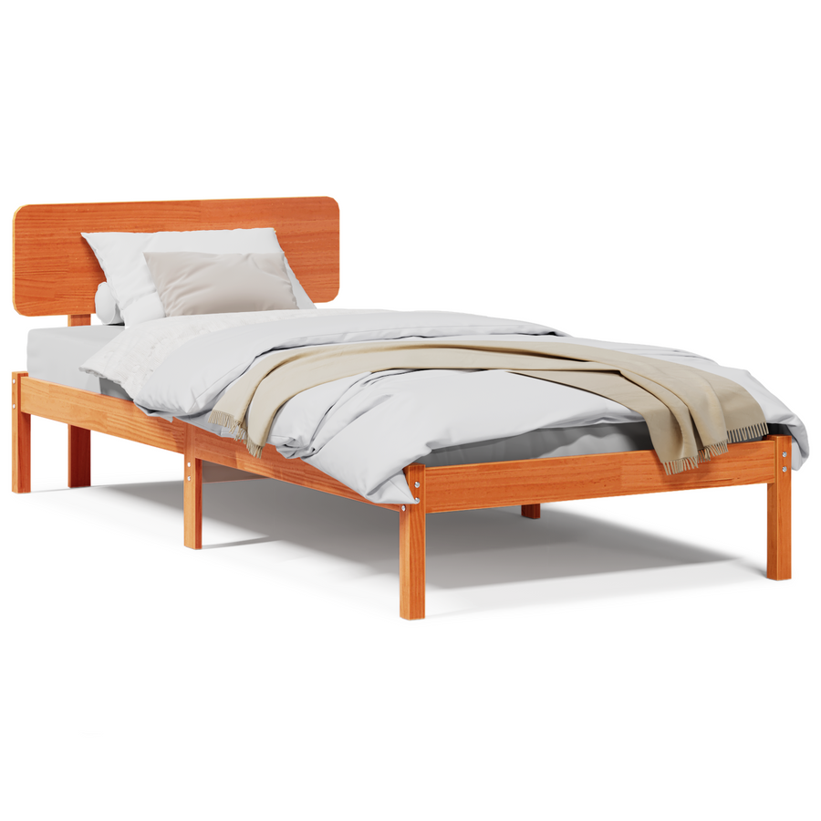 Bedframe met hoofdbord waxbruin 75x190 cm massief grenenhout