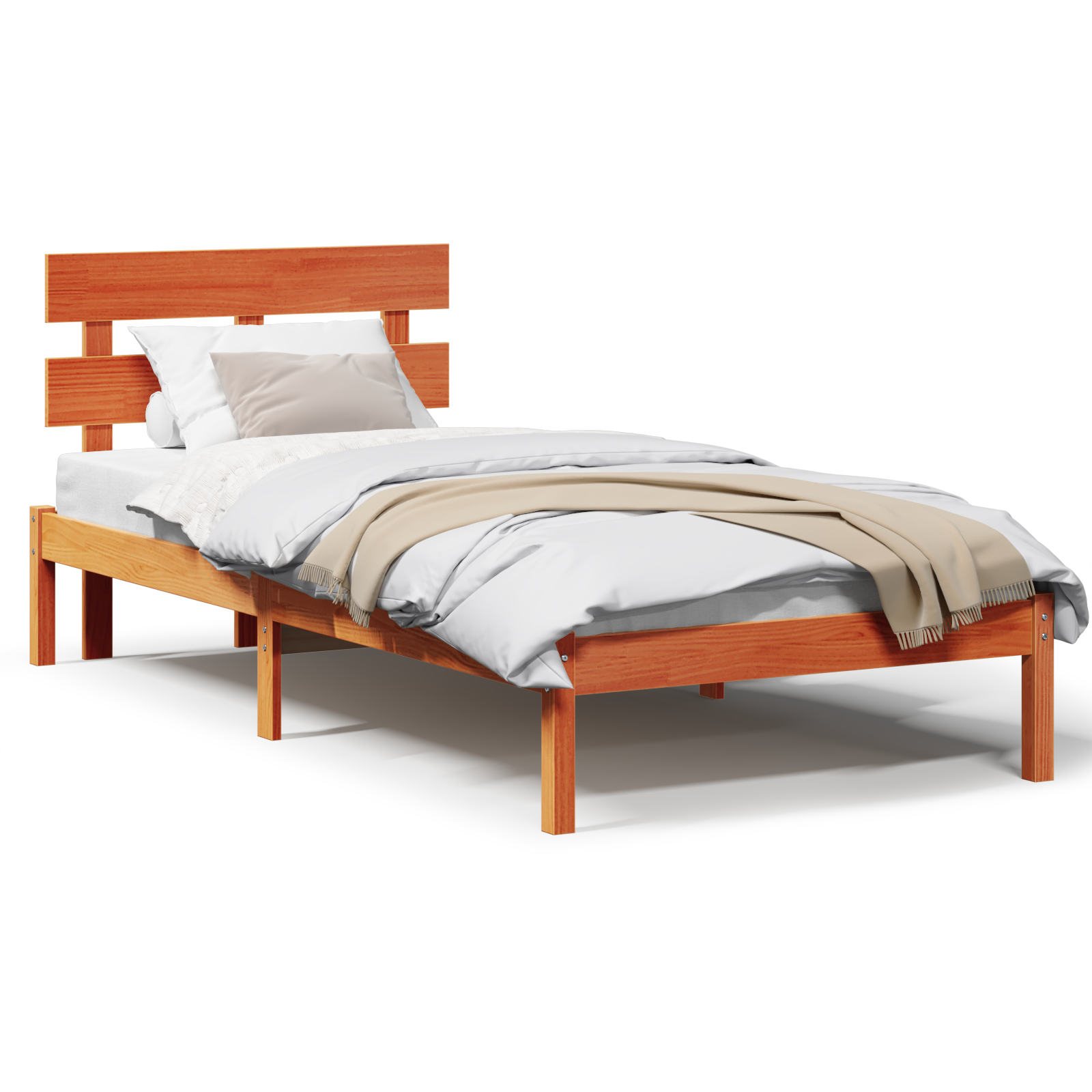 Bedframe met hoofdbord, wax bruin, 80x200 cm, massief grenenhout