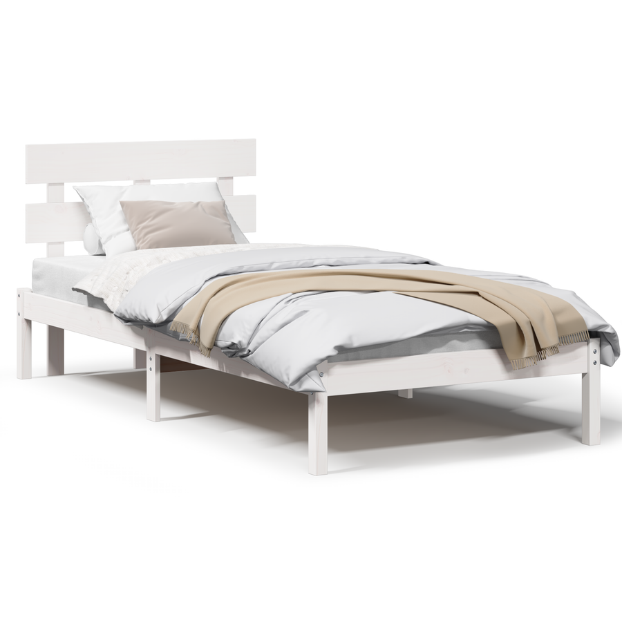 Bedframe met Hoofdeinde Wit 100x200 cm Massief Grenenhout