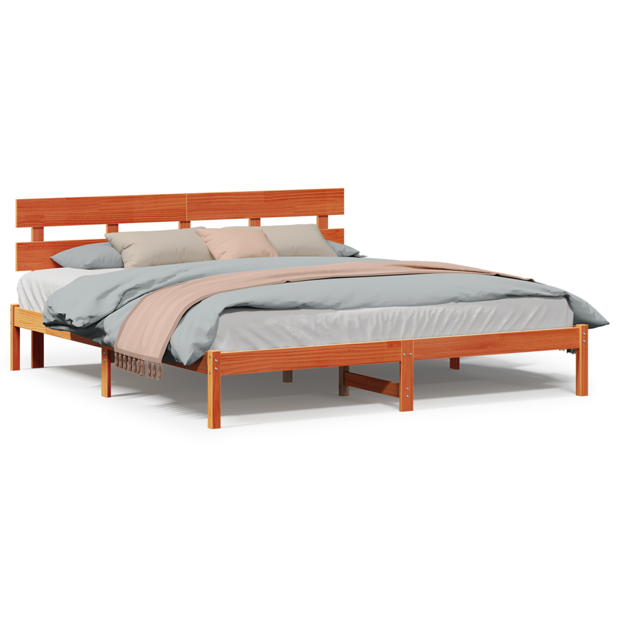 Bedframe met Hoofdbord Wasbruin 200x200 cm Massief Hout Grendel
