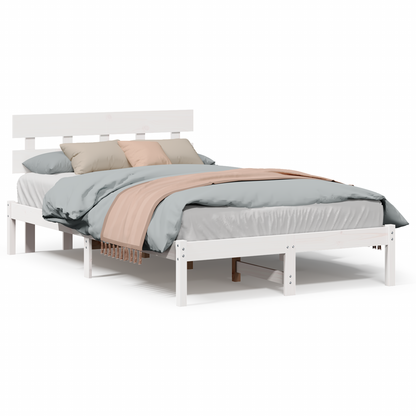 Bedframe met hoofdbord wit 120x190 cm van massief grenenhout