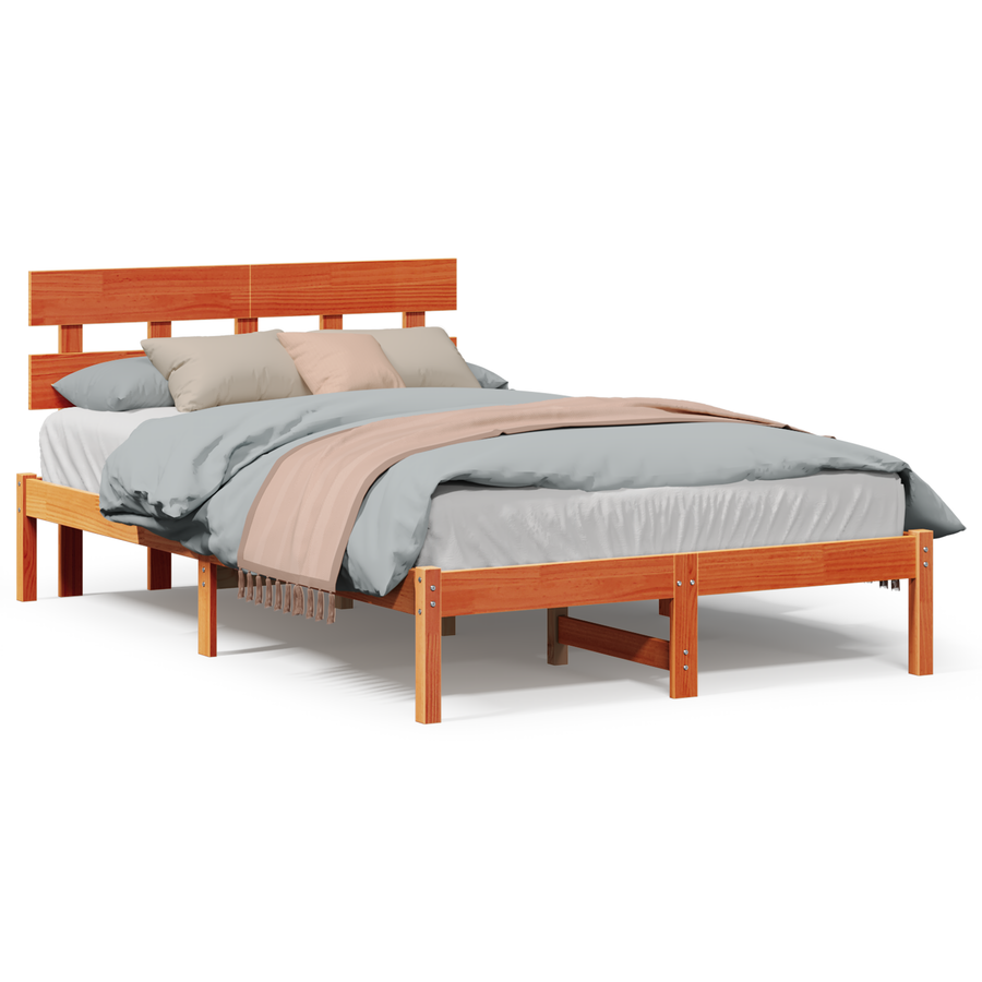 Bedframe met hoofdbord Wax Bruin 120x190 cm Massief Grenenhout