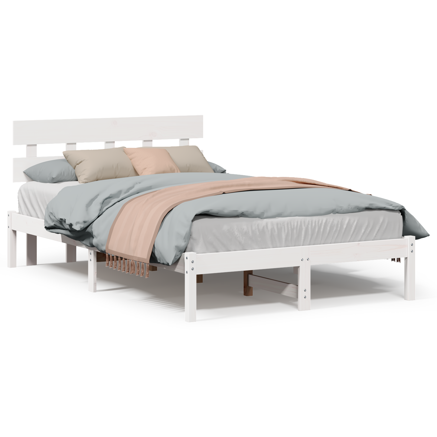 Bedframe met Hoofdbord Wit 135x190 cm van Massief Grenenhout