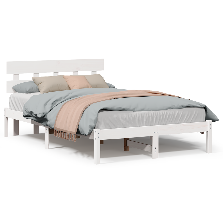 Bedframe met Hoofdbord Wit 135x190 cm van Massief Grenenhout