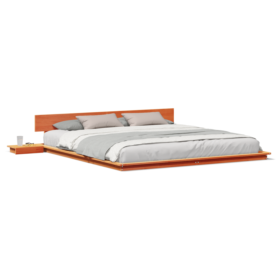 Vloerbedframe met Nachtkastjes Wax Bruin 200x200cm Massief Hout