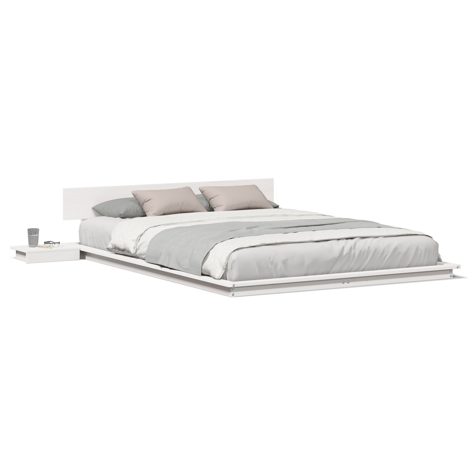 Vloerbedframe met Nachtkastjes Wit 160x200cm Massief Hout