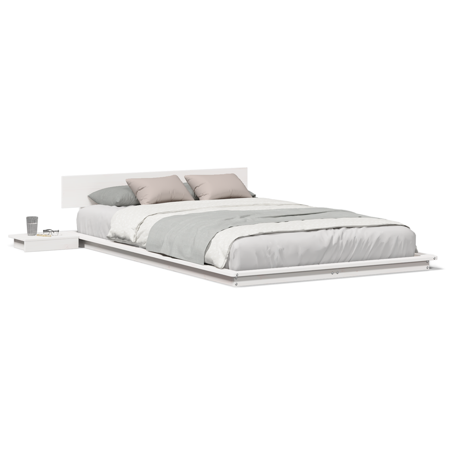 Vloerbedframe met Nachtkastjes Wit 140x190 cm Massief Hout