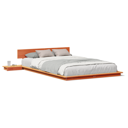Vloerbedframe met Nachtkastjes Gewaxte Bruin 135x190cm Massief Hout