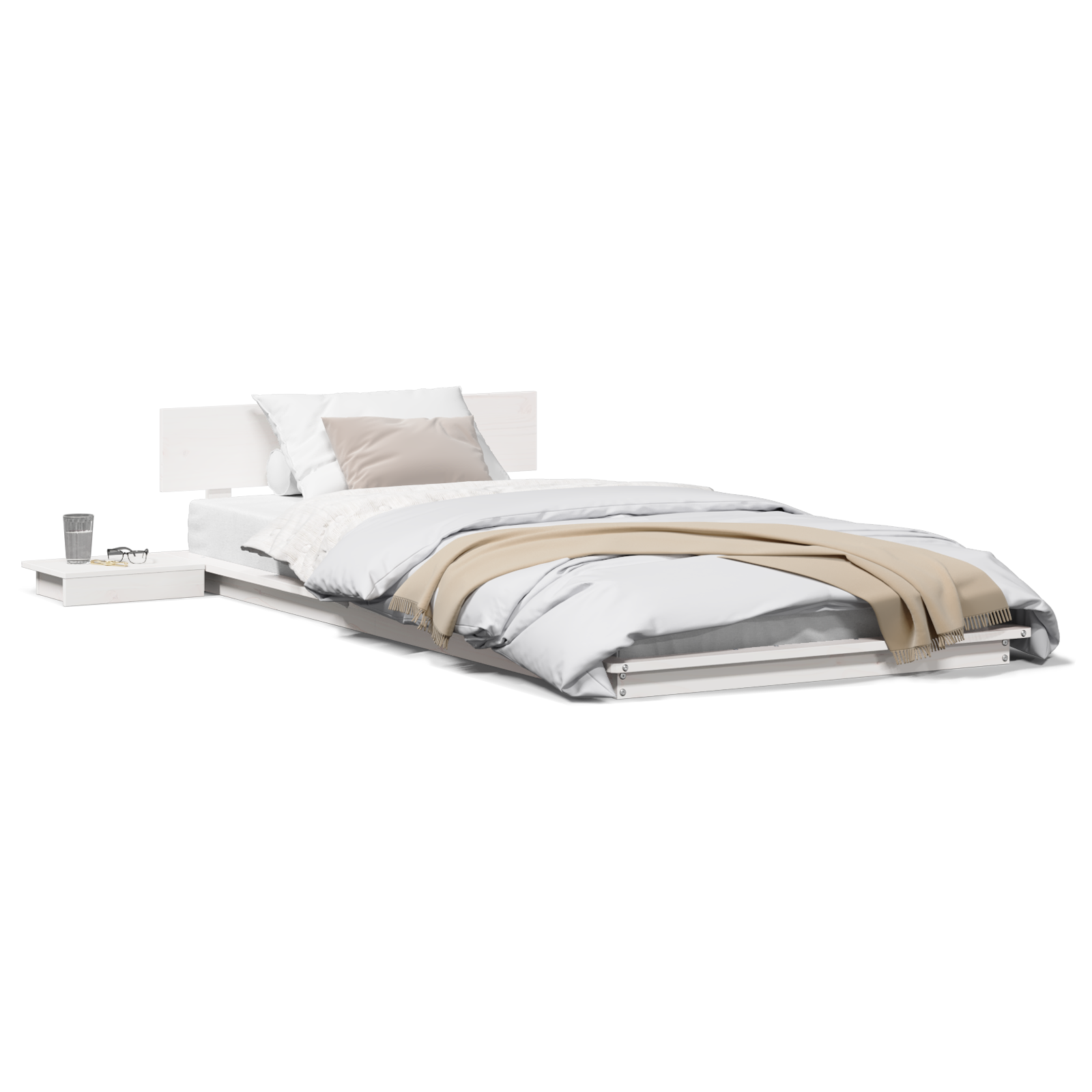 Vloerbedframe met Nachtkastjes Wit 100x200cm Massief Hout