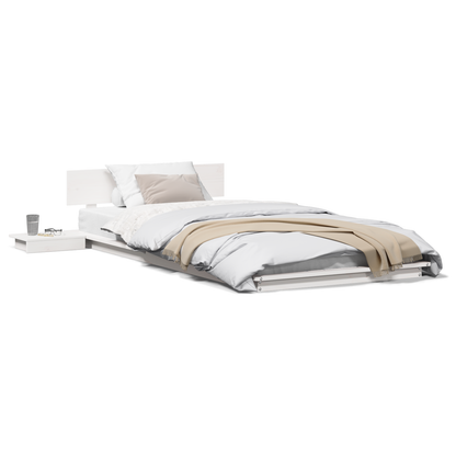 Vloerbedframe met Nachtkastjes Wit 100x200cm Massief Hout